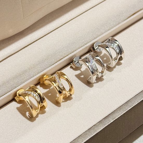 Bvlgari Wavy Hollow Paved Small Stud Earrings