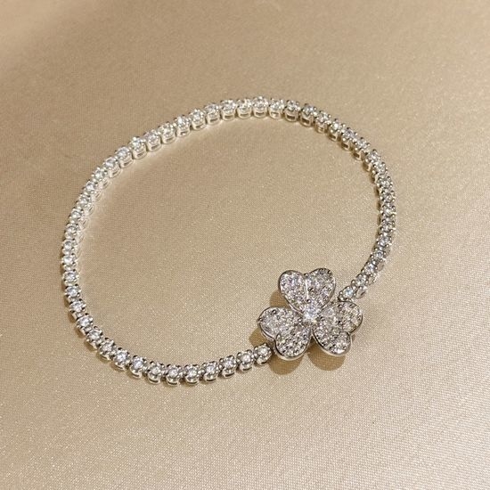 Van Cleef & Arpels VCA Pave Clover Silver Bracelet