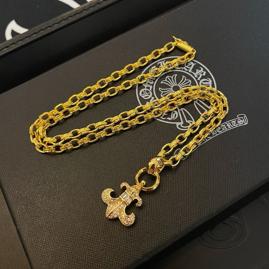 Chrome Hearts Gold Letter Cross Diamond Necklace