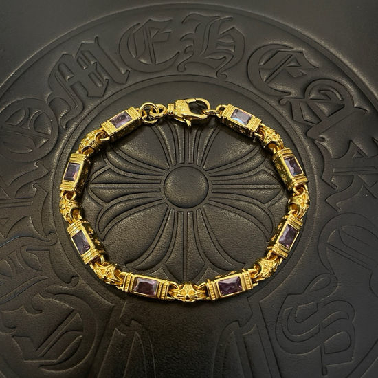 Chrome Hearts Purple Diamond Cross Gold Bracelet