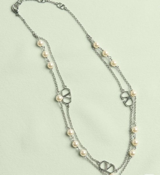Valentino Double Layer Pearl Letter Necklace