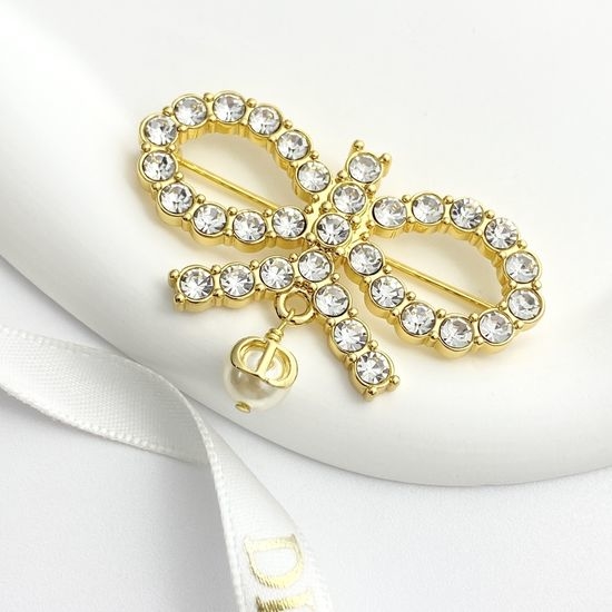 Christian Dior CD Rhinestone Bow Pearl Brooch Elegant