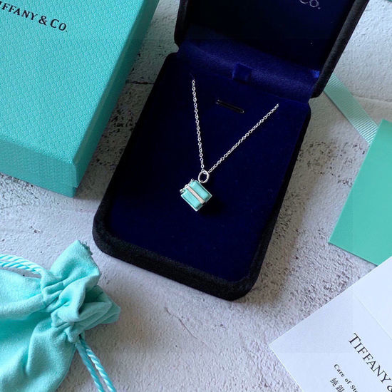 Tiffany & Co. Enamel Gift Box Pendant Silver Necklace