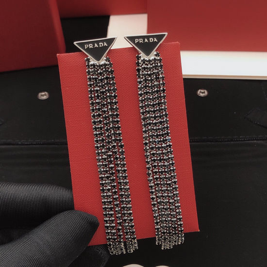 Prada New Tassel Black Diamond Earrings in Brass
