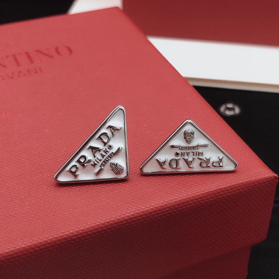 Prada Enamel White Triangle Stud Earrings
