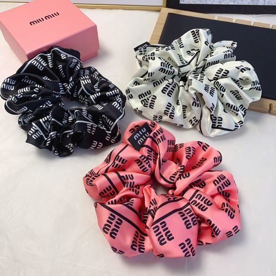 Miu Miu Logo Printed Satin Hair Scrunchie