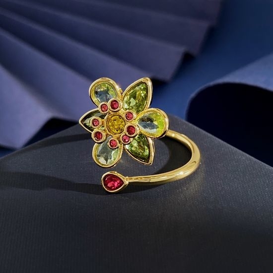 Swarovski Green Flower Crystal Open Ring