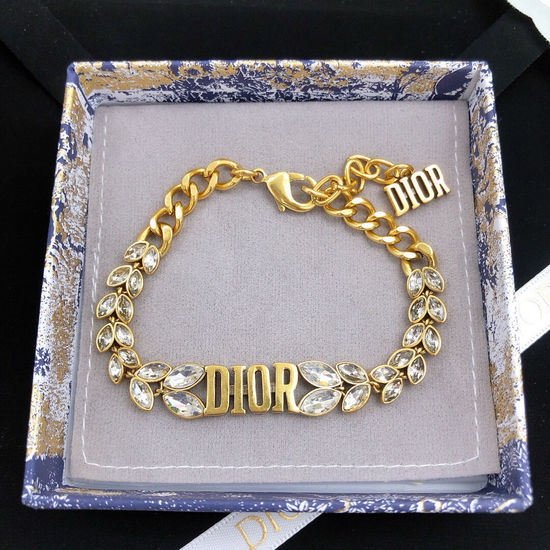Christian Dior CD Leaf Shape Crystal Inlaid Bracelet