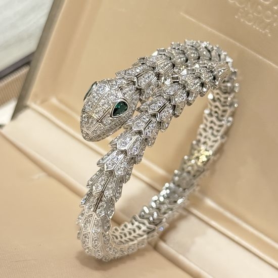 Bottega Veneta BV Emerald Snake Silver Bangle