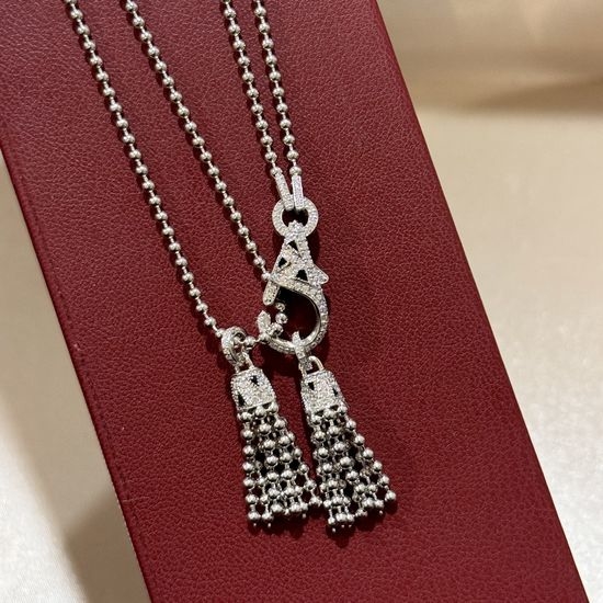 Cartier Enamel Leopard Tassel Silver Necklace