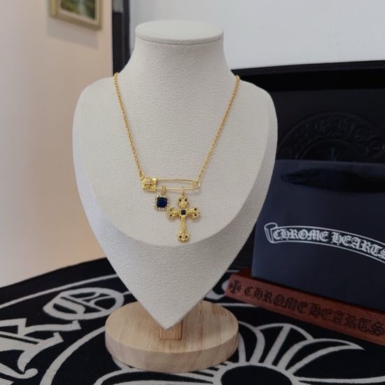Chrome Hearts Blue Diamond Cross Pendant Necklace
