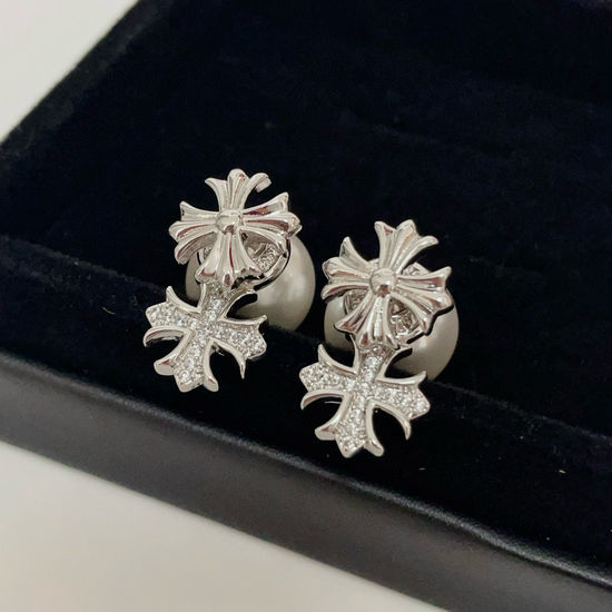 Chrome Hearts Cross Pearl Convertible Stud Earrings Versatile