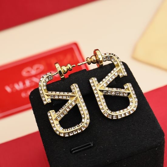 Valentino Diamond Inlaid Square Letter Stud Earrings