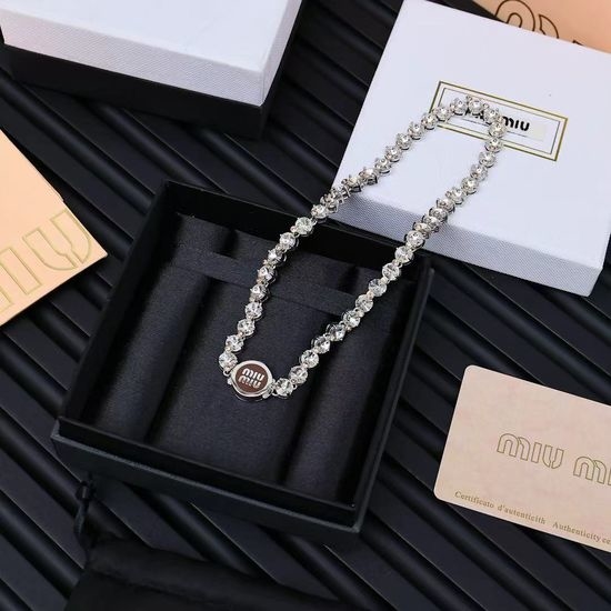 Miu Miu Enamel Button Full Diamond Necklace