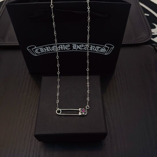Chrome Hearts Vintage Pin Pink Diamond Necklace