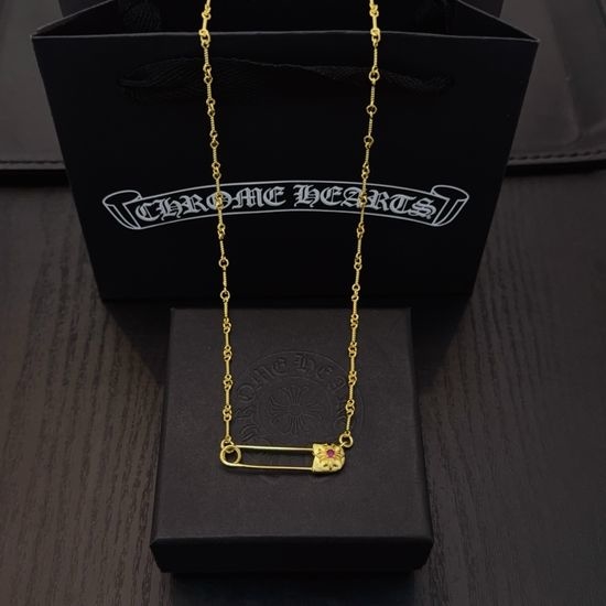 Chrome Hearts Vintage Pink Diamond Pin Necklace