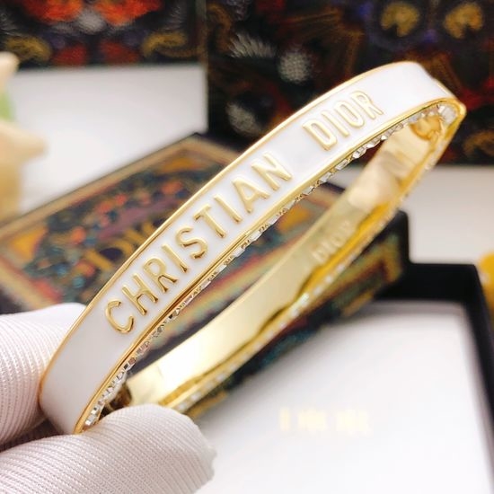Christian Dior CD Square Crystal Brass Bangle Bracelet