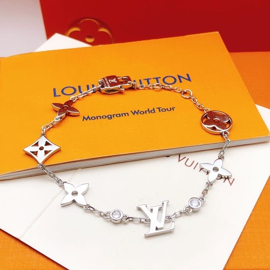 Louis Vuitton LV Hollow Out Silver Bracelet Brass Jewelry