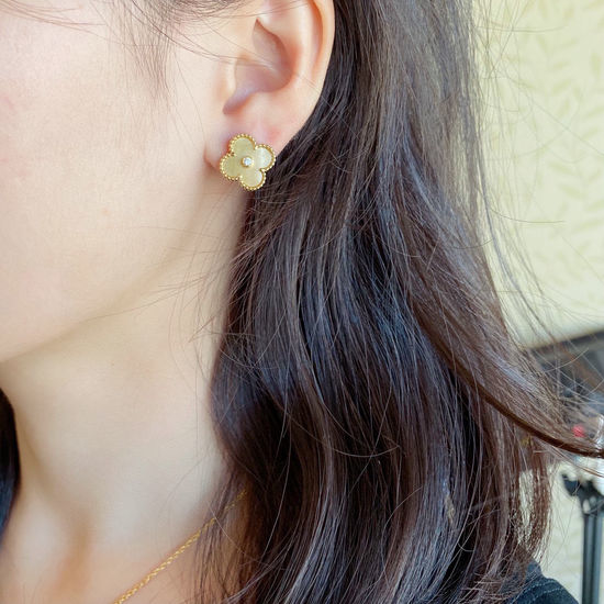 Van Cleef & Arpels VCA 18K Gold Mother of Pearl Clover Earrings