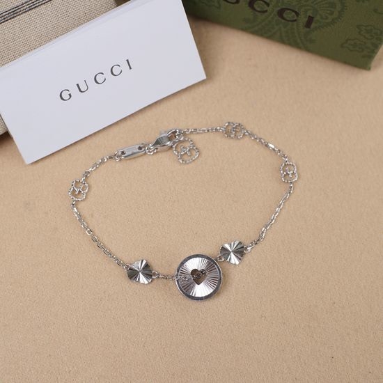 Gucci Heart Pattern Engraved Sterling Silver Bracelet