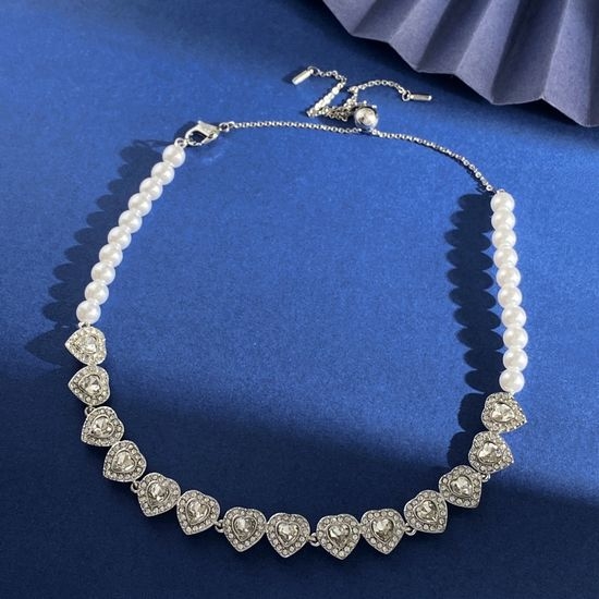 Swarovski Diamond Pearl Heart Pendant Necklace