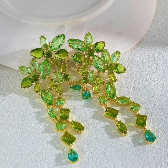 Swarovski Green Zircon Full Diamond Flower Earrings