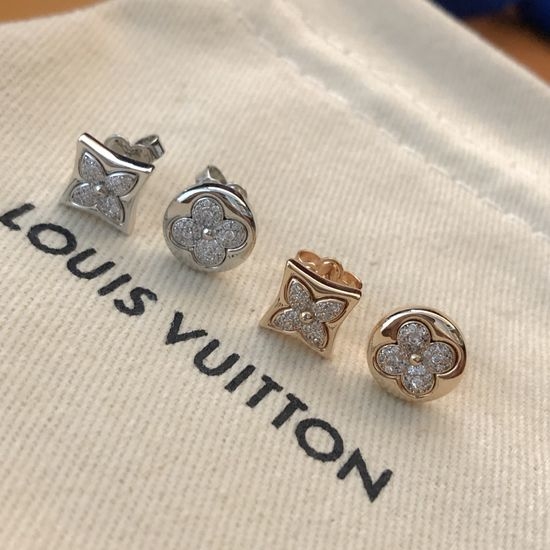 Louis Vuitton LV Rhinestone Encrusted Stud Earrings Classic Style