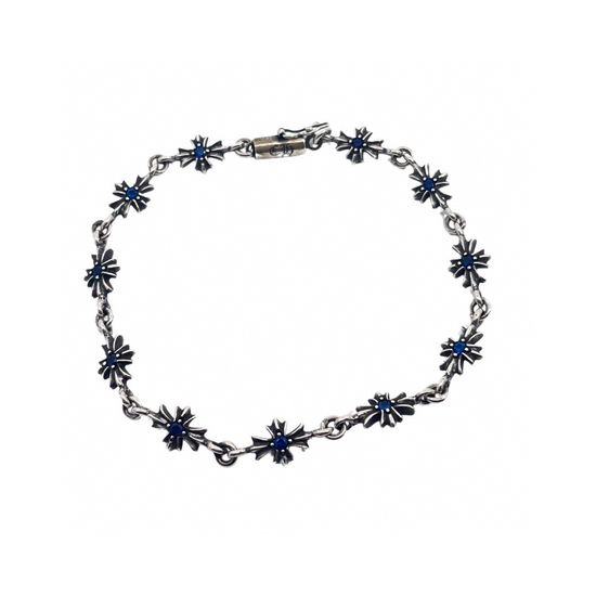 Chrome Hearts Sapphire Cross Silver Bracelet Retro Jewelry