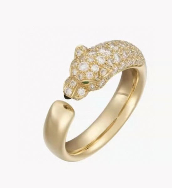 Cartier Open Leopard Design Inlaid Ring