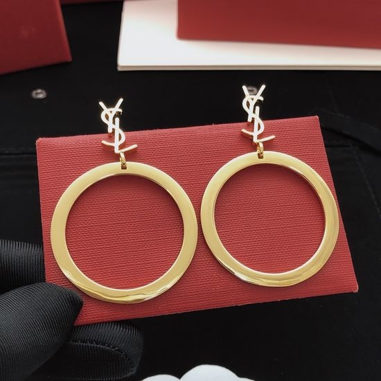 Yves Saint Laurent YSL Smooth Round Brass Drop Earrings