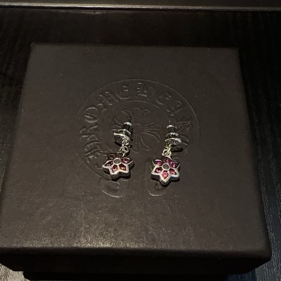 Chrome Hearts Vintage Silver Stud Earrings with Pink Diamonds