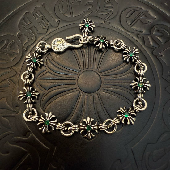 Chrome Hearts Vintage Cross Green Rhinestone Bracelet Jewelry
