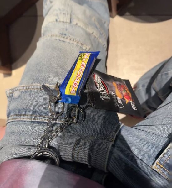 Balenciaga Leather Keychain with Gold Accent