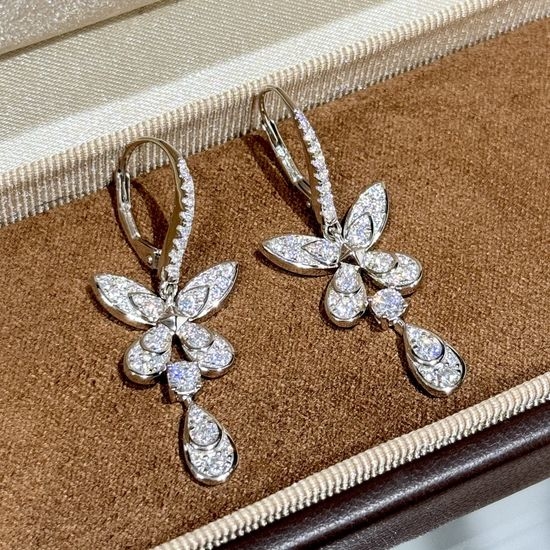 Graff Paved Butterfly Drop Clip Silver Earrings