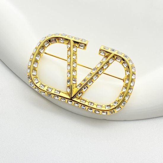 Valentino Logo Rhinestone Brooch Elegant Style