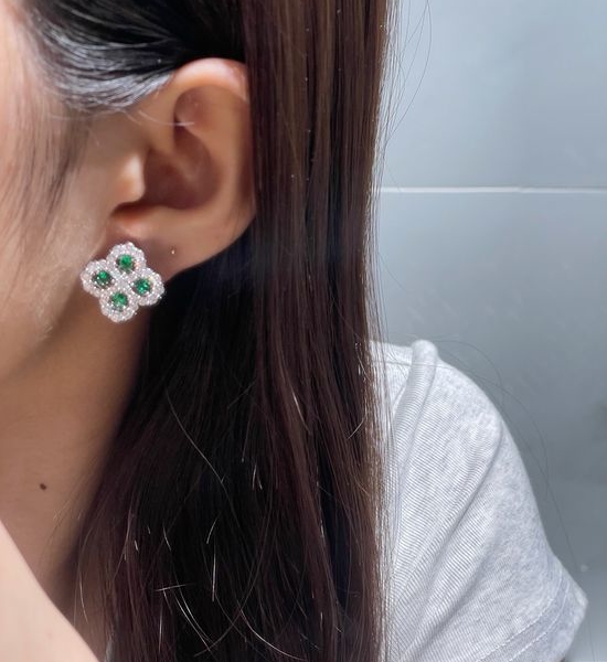 Harry Winston Green Diamond Full Diamond Clover Earrings