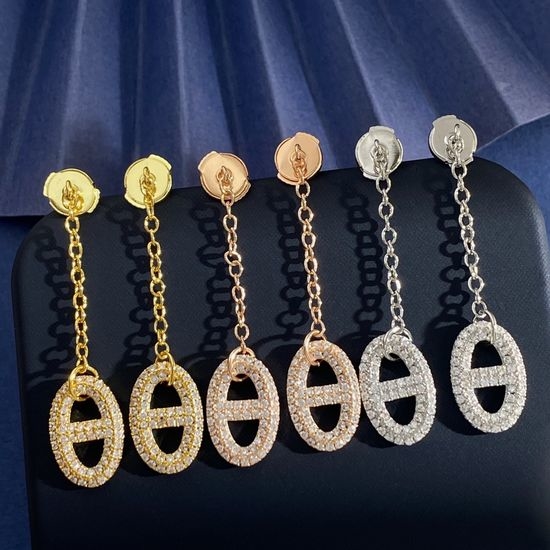 Hermes Delicate Rhinestone Tassel Drop Earrings
