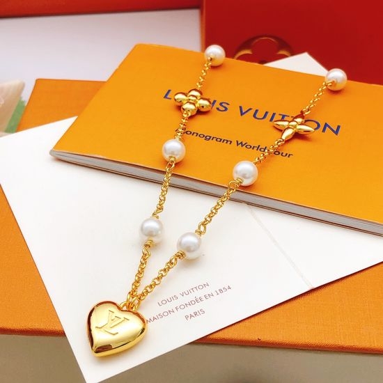 Louis Vuitton LV Heart Shape Stylish Brass Necklace