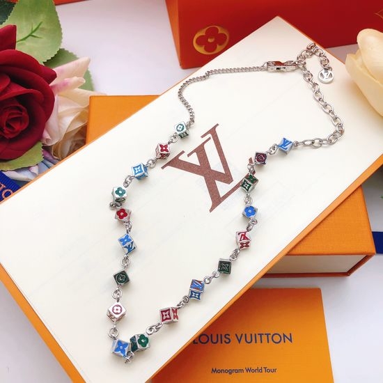 Louis Vuitton LV Square Enamel Color Necklace Brass Material