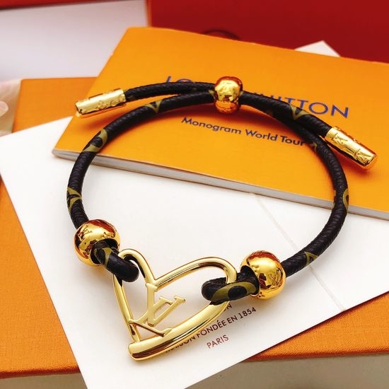 Louis Vuitton LV Leather Heart Brass Bracelet
