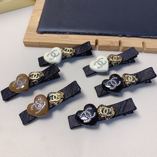 Chanel Heart Shape Side Hair Clips Set