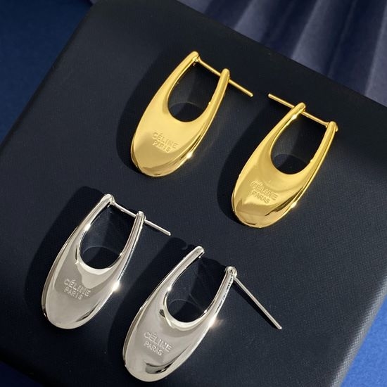 Celine Large Oval Drop Metal Earrings Accessory