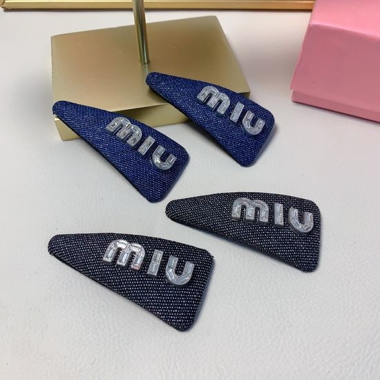 Miu Miu Denim Rhinestone Hair Clips Set of 2