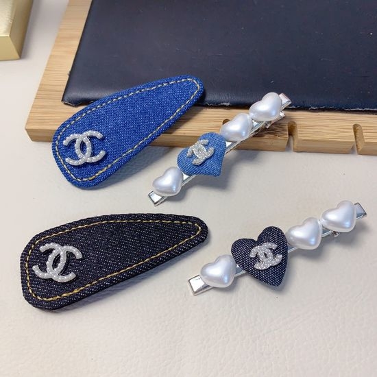 Chanel Denim Logo Hair Clips Set of 2