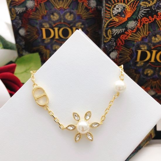 Christian Dior CD Diamond Sunflower Shape Brass Bracelet