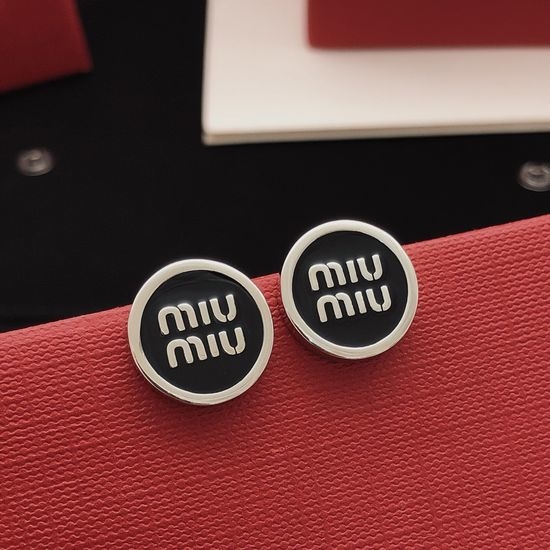 Miu Miu Black Round Brass Material Stud Earrings