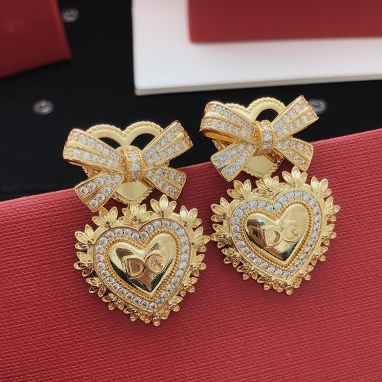 Dolce & Gabbana Bow Heart Shape Brass Stud Earrings
