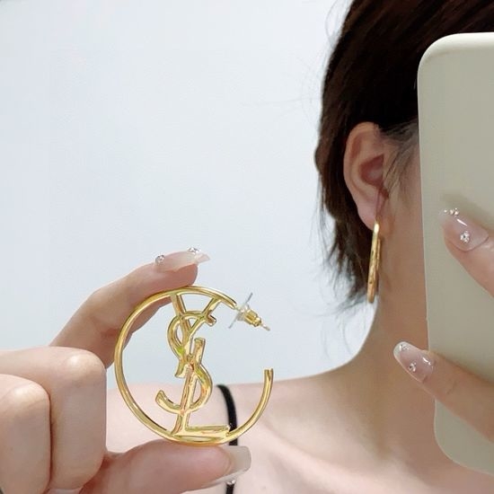 Yves Saint Laurent YSL Rhinestone Decor Vintage Gold Earrings