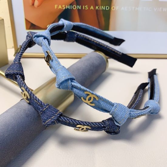 Chanel Denim Knot Logo Hair Hoop
