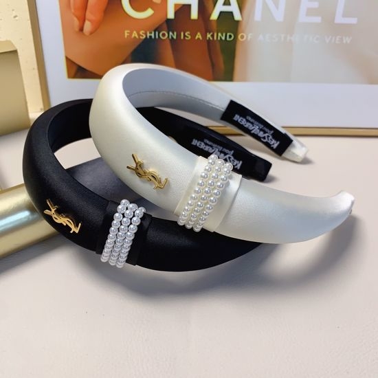 Yves Saint Laurent YSL Pearl Titanium Logo Hair Hoop